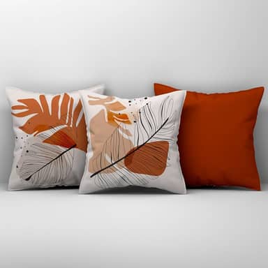 Kit Trio de Almofadas Cheias Estampadas em Veludo Suede 45cm x 45cm Enchimento em Refil Silicone - Decoração para Sala Sofá Quarto Jogo Conjunto 3 Peças Decorativas (Terracota)