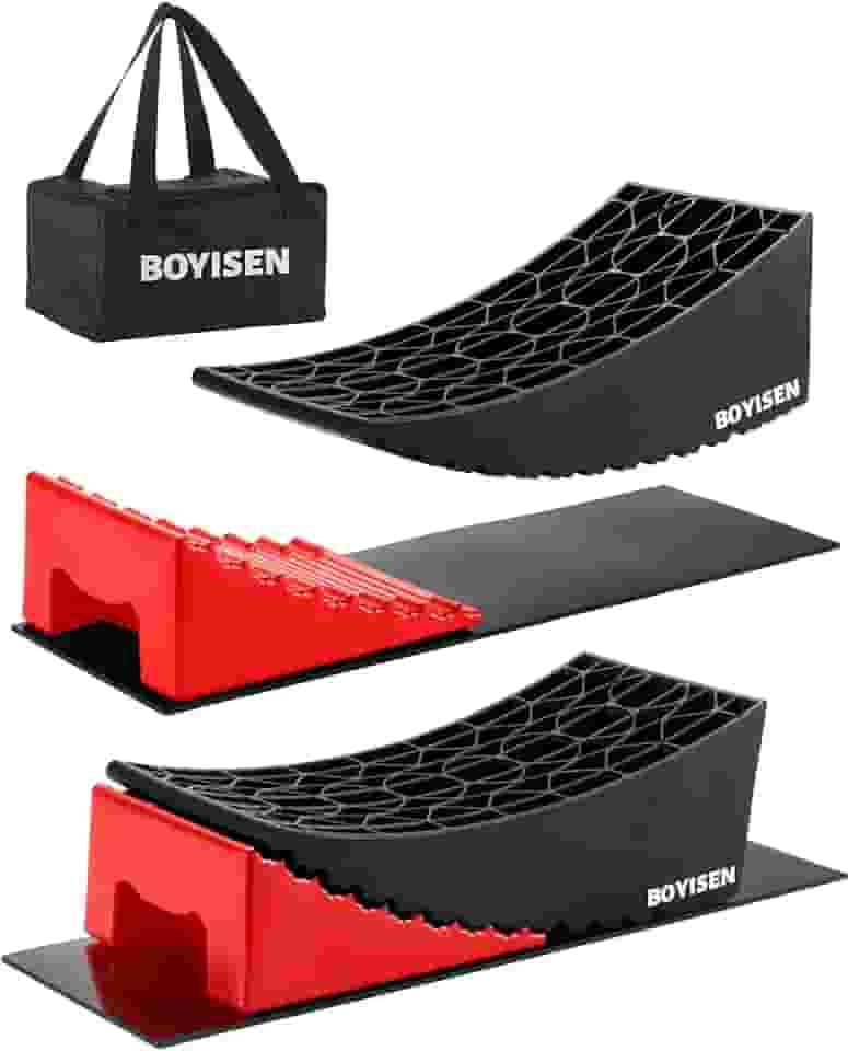 BOYISEN Pacote com 2 niveladores de campista - kit de rampa de blocos de nivelamento para trailer, suporte de roda em tandem de eixos duplos de até 16 kg, niveladores de trailer com 2 niveladores, 2