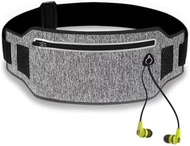 Pochete Corrida Fitness Slim Cintura Antifurto Money Viagem Doleira Água Porta Celular Documento Treino Academia Caminhada Bike Celular (Cinza/Preto)