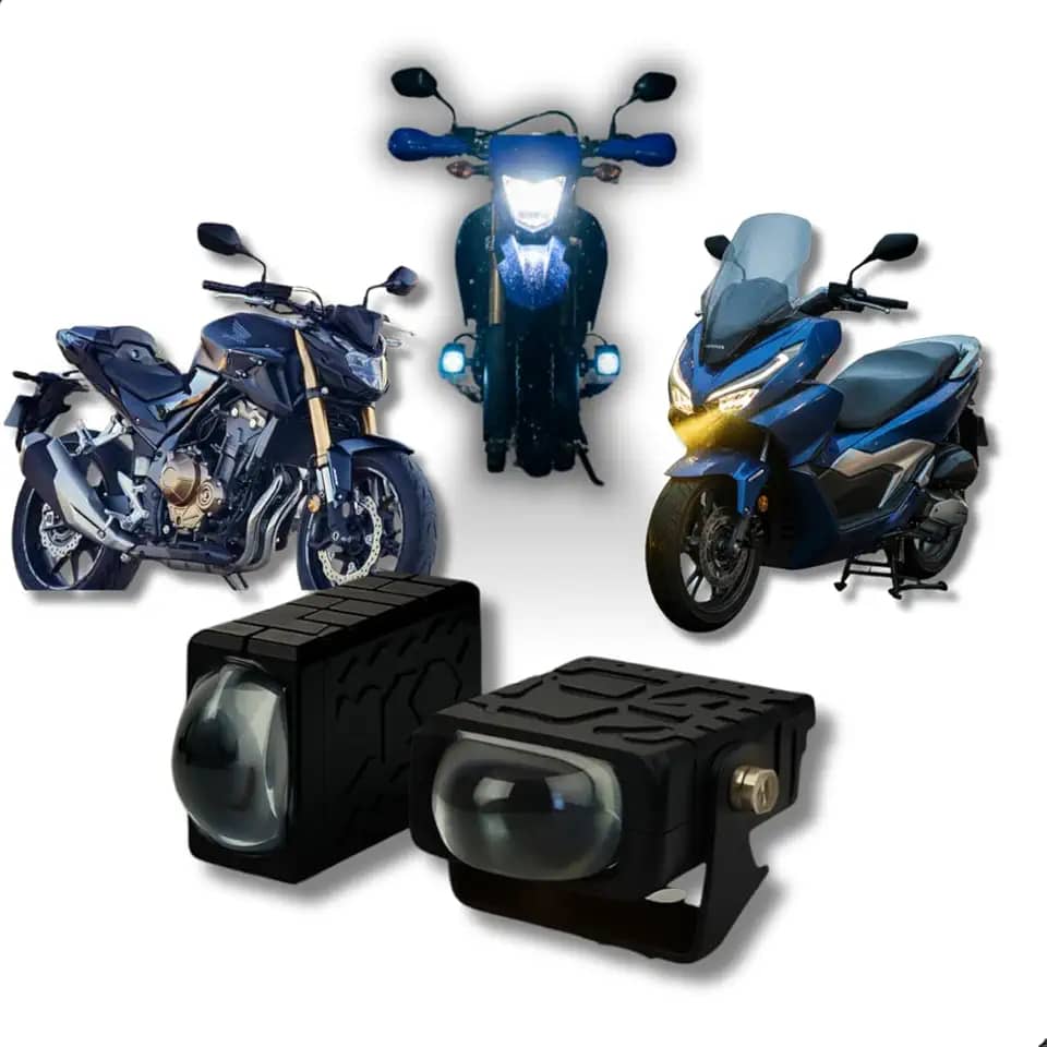 Par Farol de Milha LED Bicolor Universal Moto – 3800 Lúmens, Branco e Amarelo, 30W, Instalação Fácil, Alta Potência