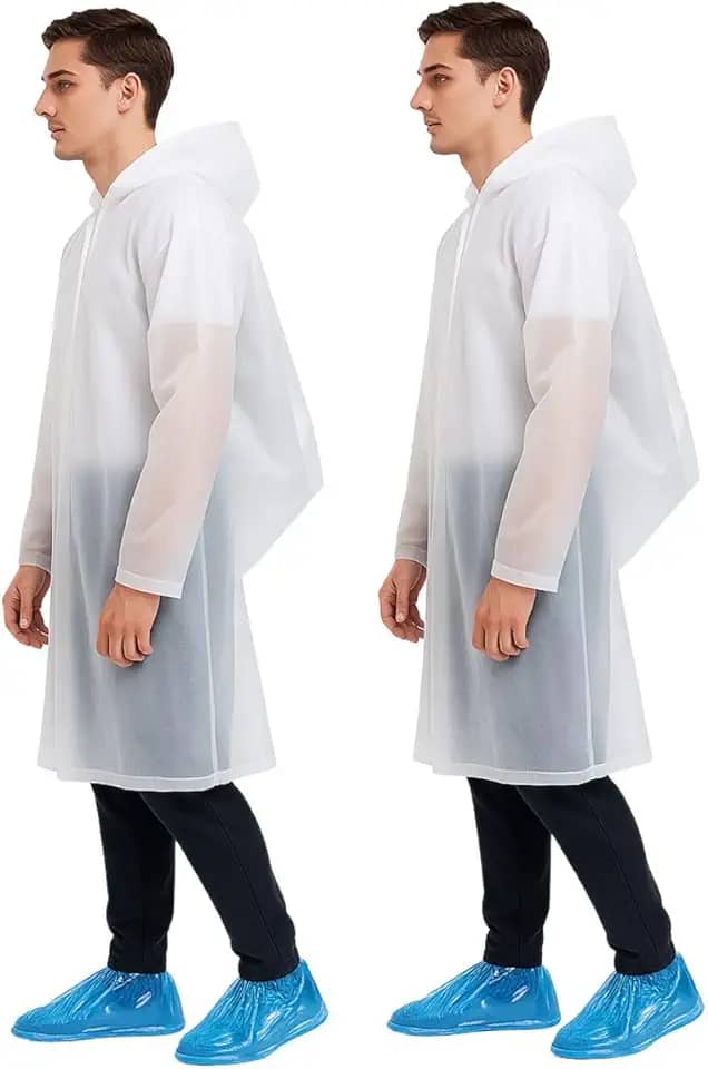 Kit 2 Capa de Chuva EVA Adulto Unisex c/Capuz Impermeável Resistente Feminina Masculina Poncho branco transparente reutilizável para viagem acampamento homens e mulheres forro com botão festas shows
