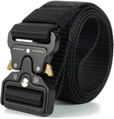 Cinto de nylon masculino, cintos táticos militares, cinto de lona respirável com fivela de liga de zinco 130cm Ajustável (Preto)