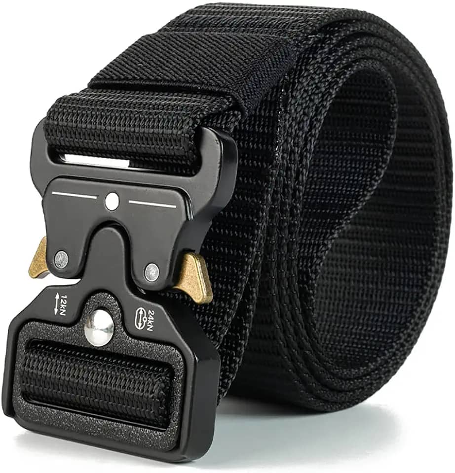 Cinto de nylon masculino, cintos táticos militares, cinto de lona respirável com fivela de liga de zinco 130cm Ajustável (Preto)