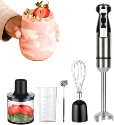 Processador Mixer de Mão 1000W Vertical 5 em 1 Turbo Whey Bebidas Sopas (Prata 220V)