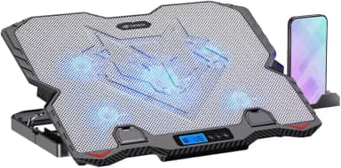 C3Tech Base Refrigerada Gamer para Notebook, NBC-90SI 15,6' cinza, Ajustes de inclinacao em 5 niveis, painel LCD com controle de velocidade em 6 níveis, Led de iluminacao Azul, suporte para celular