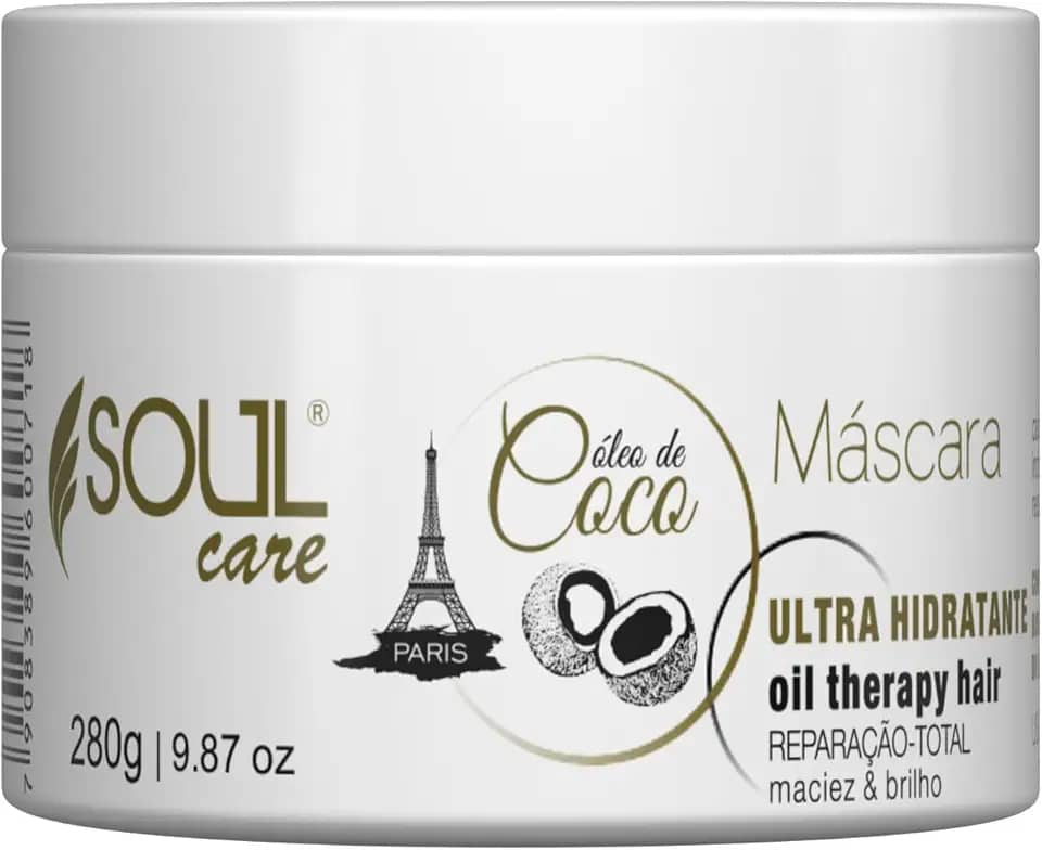 Máscara de Hidratação Óleo para Cabelo de Coco Soul Care Profissional | Cronograma Capilar Pós-Química (280g)