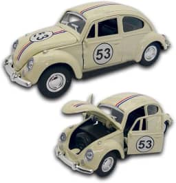 Carrinho de ferro Fusca 53, Miniatura de carro colecionável, abre portas e capô, Com fricção, Bege, 12 CM