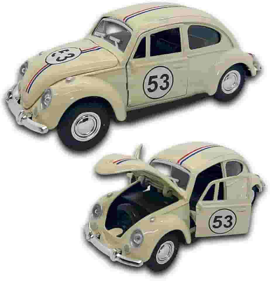 Carrinho de ferro Fusca 53, Miniatura de carro colecionável, abre portas e capô, Com fricção, Bege, 12 CM
