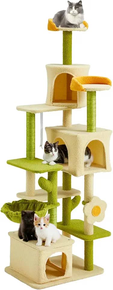 Erinnyees Árvore para gatos de 169 cm, torre para gatos grandes e adultos, torre de gatinhos de vários níveis com poste para arranhar, condomínios, poleiros superiores, móveis para centro de