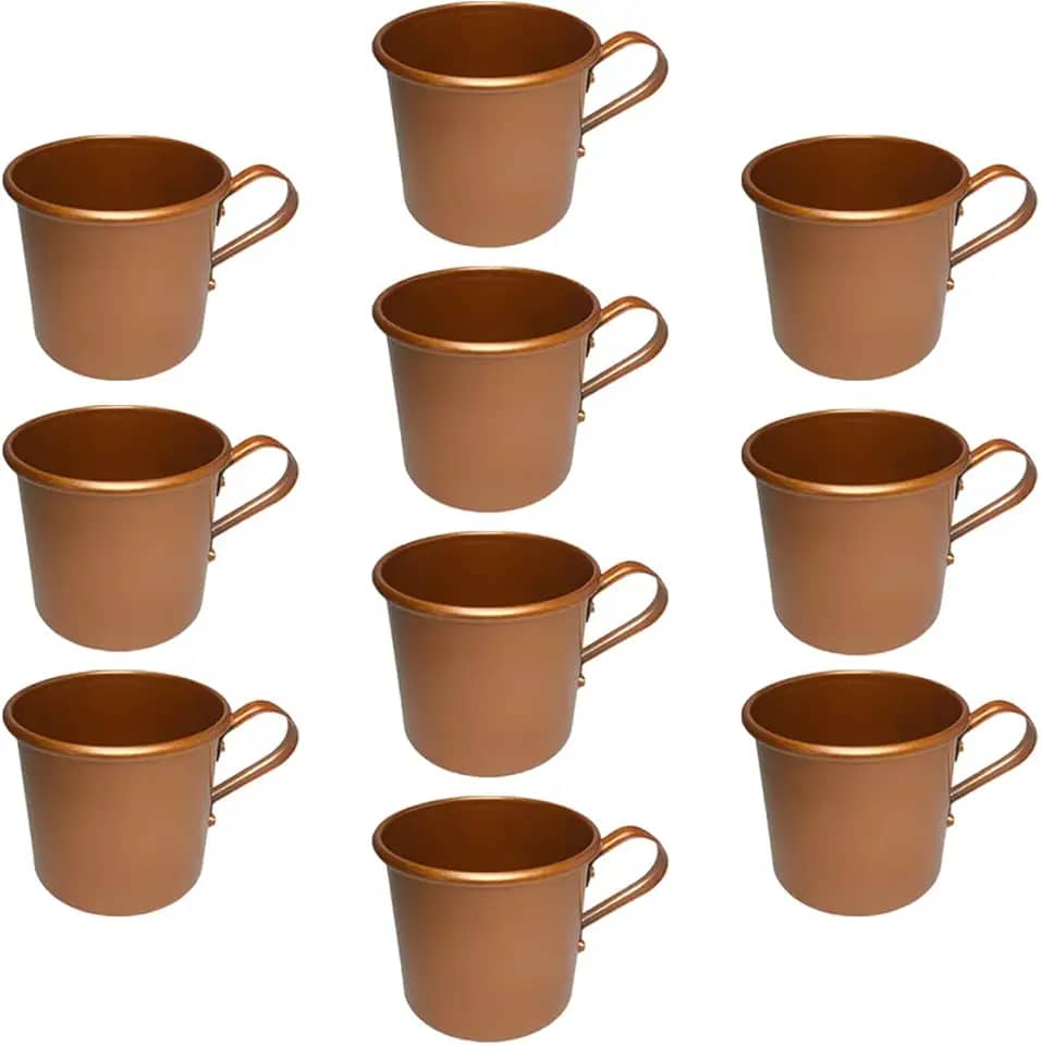 Kit Jogo 10 Caneca Copo Moscow Mule Alumínio Cor Cobre 350ml Para Eventos e Festas