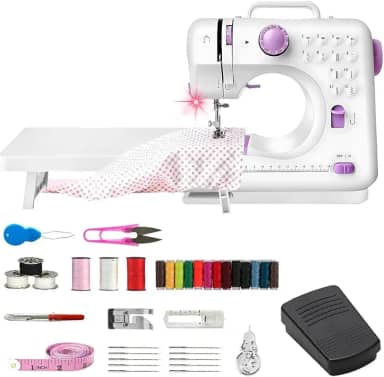 Elyblo Mini Maquina de Costura, Mini Maquina de Costura com 12 Pontos Diferentes, Máquina de Costura Portátil, Maquina de Bordar, Máquina de Costura Doméstica, 110-220V