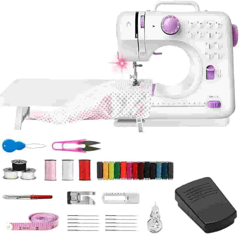 Elyblo Mini Maquina de Costura, Mini Maquina de Costura com 12 Pontos Diferentes, Máquina de Costura Portátil, Maquina de Bordar, Máquina de Costura Doméstica, 110-220V