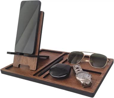 Organizador de Mesa com Suporte para Celular Removivel – Madeira Freijó – Organização para Escritório, Home Office e Quarto