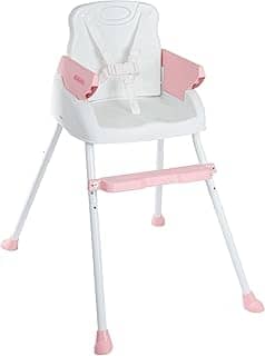 Cadeira De Alimentação Bebê Portátil 3 em1 Segura Apoio para Pés Ajustável Cinto 5 Pontos Capa Removível (ROSA)