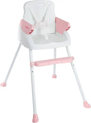 Cadeira De Alimentação Bebê Portátil 3 em1 Segura Apoio para Pés Ajustável Cinto 5 Pontos Capa Removível (ROSA)