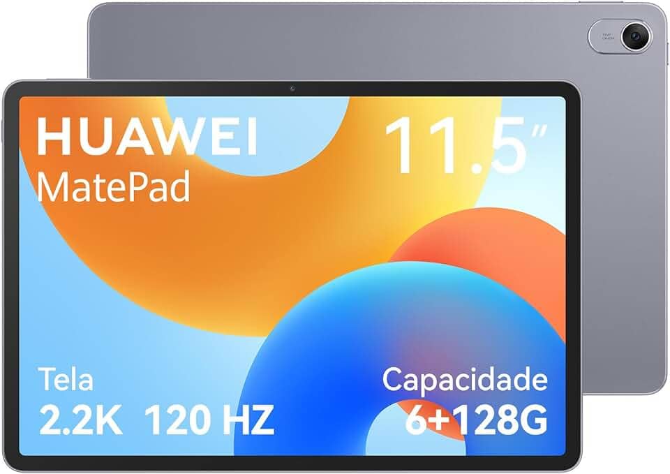 Tablet, HUAWEI MatePad 11.5 New, Wifi 6+128GB, Tela FullView de 11.5”2.2K 120 Hz, Câmera Traseira 13 MP, Câmera Frontal 8 MP, Bateria de 7700 mAh, Cinza Espacial