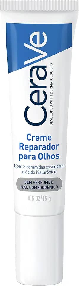 CeraVe Creme Reparador para Olhos, com 3 Ceramidas Essenciais e Ácido Hialurônico, Hidrata e Restaura a Barreira Protetora, Reduz Olheiras e Bolsas, Sem Perfume e Não Comedogênico, 15g