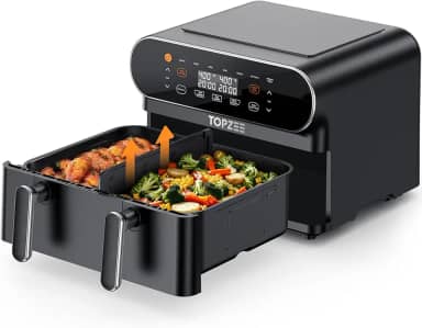 TOPZEE Fritadeira a ar grande de 11 litros – 8 em 1 XL Airfryer com cesta flexível, divisória para cozimento duplo, pré-aquecer, fritar ao ar, assar, assar, reaquecer, desidratar, batatas fritas, pode