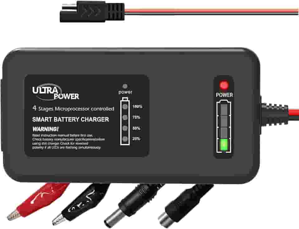 ULTRA POWER Carregador de Bateria LiFePO4 4A 14.6V, 12.8V LiPO, Smart Battery Charger Maintainer para Carros, Motocicletas, Golf Carts, UAV, Barcos e Baterias de Ciclo Profundo