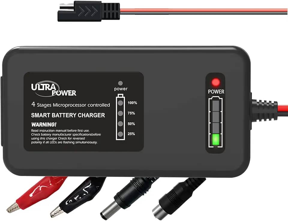 ULTRA POWER Carregador de Bateria LiFePO4 4A 14.6V, 12.8V LiPO, Smart Battery Charger Maintainer para Carros, Motocicletas, Golf Carts, UAV, Barcos e Baterias de Ciclo Profundo
