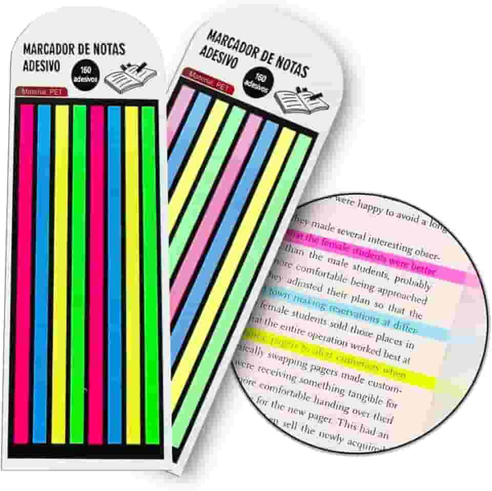 Kit 2 Adesivo Marcador De Linhas, Marca Páginas Colorido, Bloco Adesivo Para Sublinhar Textos, 320 Fitas, Livro, Fichário, Caderno