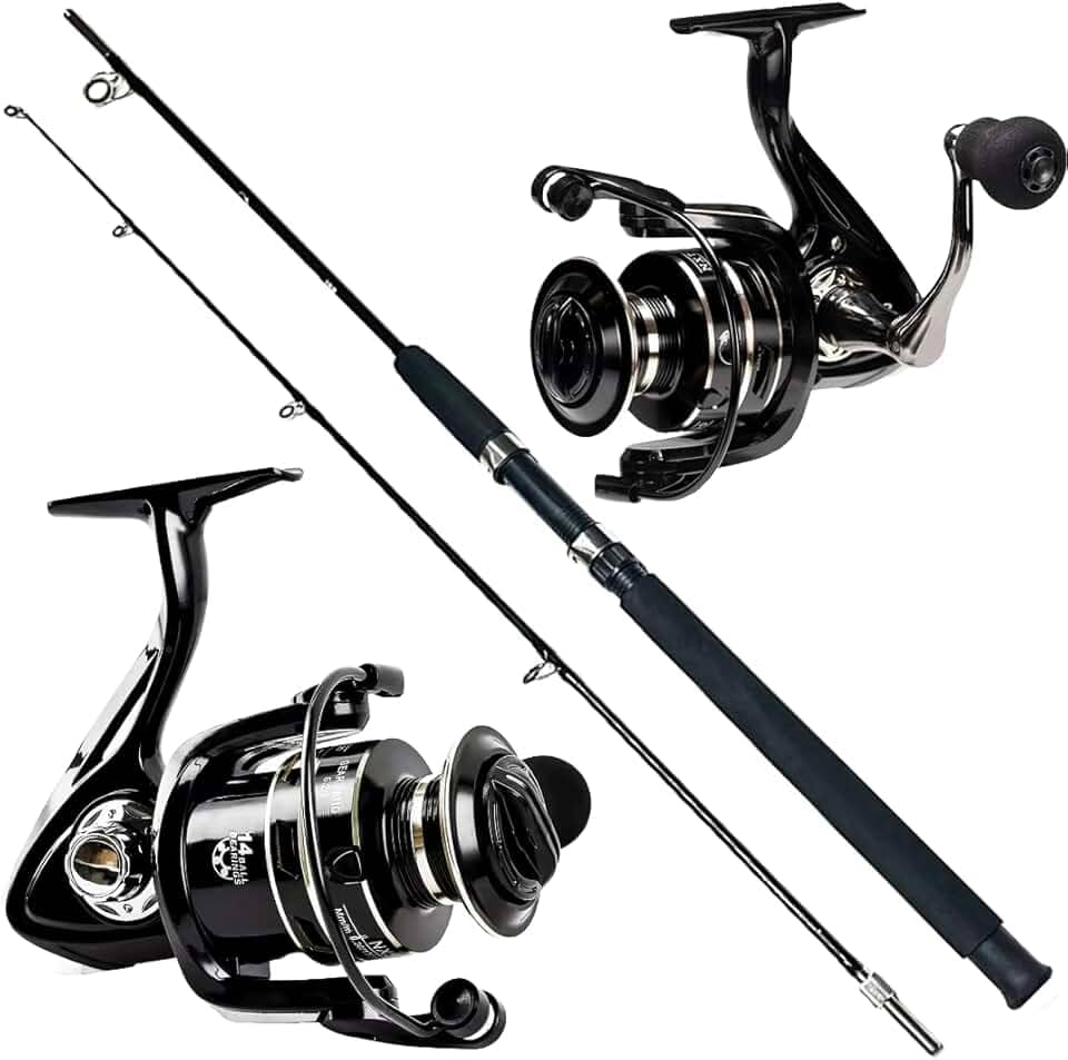 KIT DE PESCA PESADA MOLINETE 5000 15 ROLAMENTOS VARA MACIÇA 1.80M 40LB - 2 PARTES