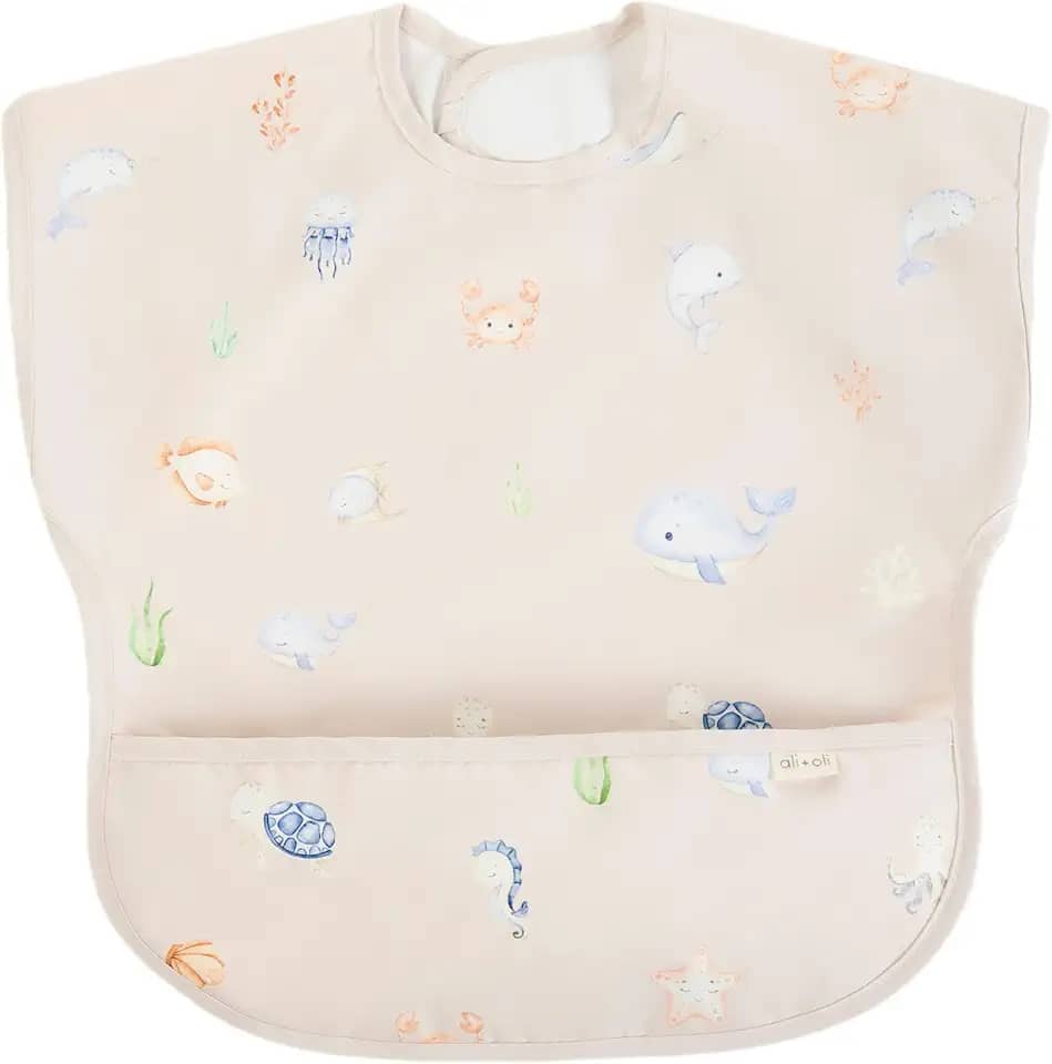 Ali+Oli Conjunto de babador para bebês (1 peça) de manga curta (submarino) sem BPA, certificado Oeko-Tex, babador à prova de bagunça para comer, avental de bebê impermeável, lavável na máquina