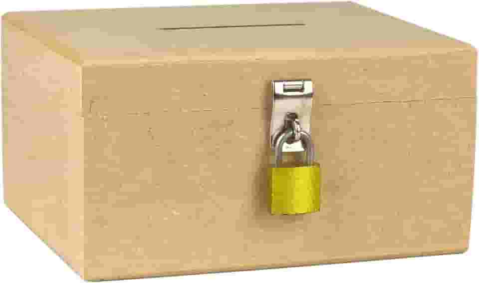 Cofrinho de Madeira Em Mdf Cofre Com Furo Para Notas Moedas e Fecho Para Cadeado (RETANGULAR + CADEADO)