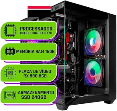 PC Gamer Alligator Shop Intel Core i7 3770, Radeon RX 580 8GB, Memoria 16GB DDR3, SSD 240GB, Preto Black
