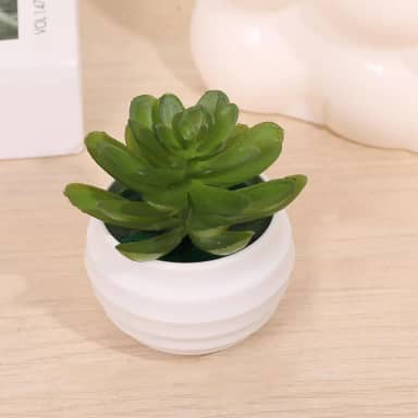 Pacote com 3 mini plantas suculentas artificiais de aloe - plantas falsas em vasos de toque real com vasos de cerâmica, decoração de mesa pequena para casa, escritório, mesa e prateleira (verde escuro