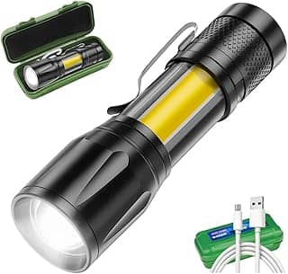 Mini Lanterna Tática Recarregável LED Alta Potência – Mini, Portátil, com Luz Frontal e Lateral COB, 3 Modos de Iluminação – Ideal para Camping, Emergência, Pesca e Segurança