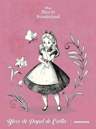 Bloco de Papel de Carta Alice no País das Maravilhas – 48 Folhas Decoradas – Gramatura 70 g/m² – Animativa
