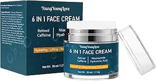 Creme facial 6 em 1 para homens com retinol, ácido hialurônico, niacinamida e cafeína, hidratante de rosto e pescoço para homens, antienvelhecimento, creme de retinol para olheiras faciais, rugas e