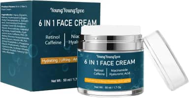 Creme facial 6 em 1 para homens com retinol, ácido hialurônico, niacinamida e cafeína, hidratante de rosto e pescoço para homens, antienvelhecimento, creme de retinol para olheiras faciais, rugas e