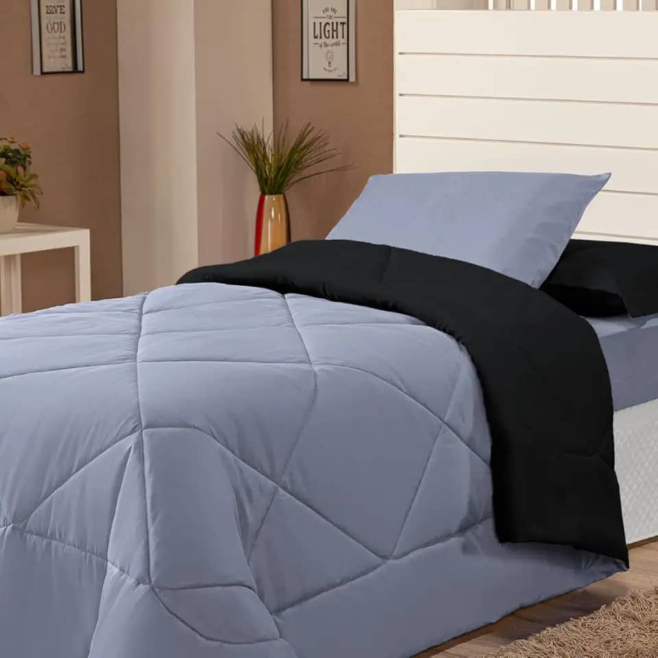 Edredom Avulso Solteiro Coberdrom Cobertor Margarida (Preto e Cinza)