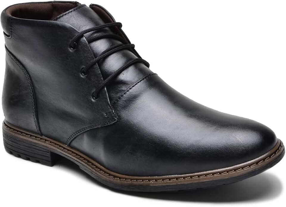 Bota Masculina Casual em Couro, com Cadarço e Zíper Lateral