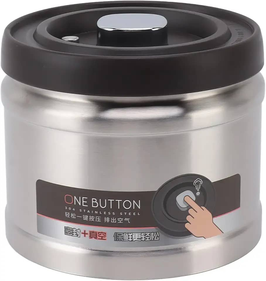 Greensen Recipiente a Vácuo para Café, Lata de Armazenamento Hermético Em Aço Inoxidável para Grãos de Café Moídos, Chá, Nozes Com Vedação Tipo Prensa e Colher Medidora (1100ML Aço Inoxidável Cor