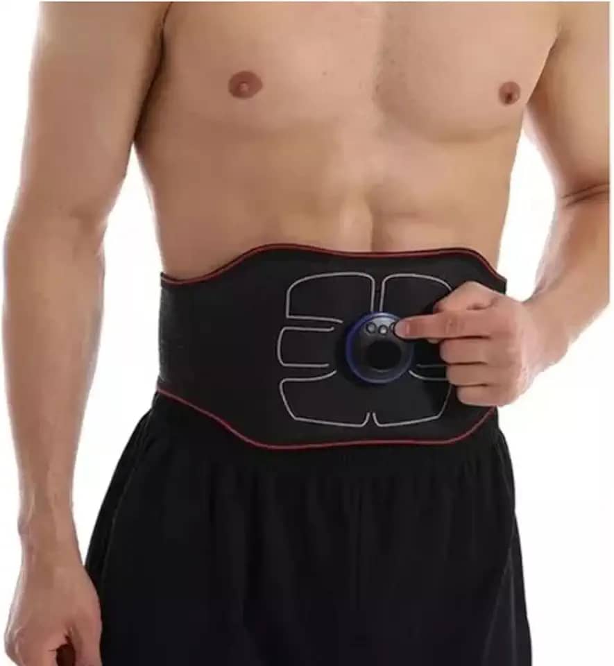 Cinta Tonificadora EMS, Estimulador Muscular Abdominal Recarregável, 6 Módulos, 9 Níveis de Intensidade, 105-130cm