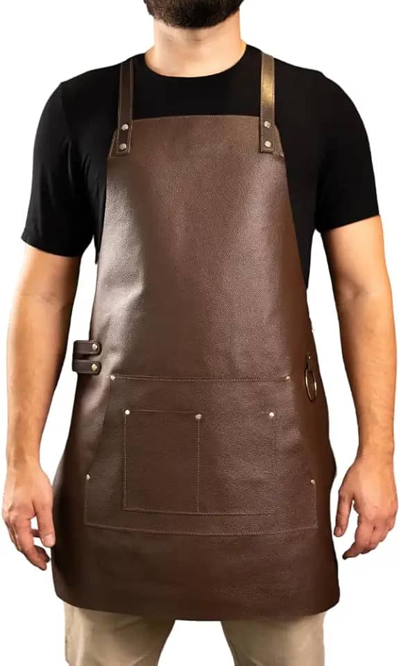 Avental Churrasqueiro Couro Legítimo Gourmet Marrom Cafe