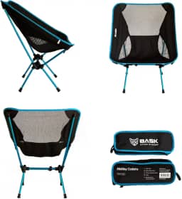 BASK Cadeira Dobrável Ultralight de Alumínio – 1 kg, Compacta 37×13 cm, 150 kg de Capacidade, Portátil para Camping, Praia e Trilhas