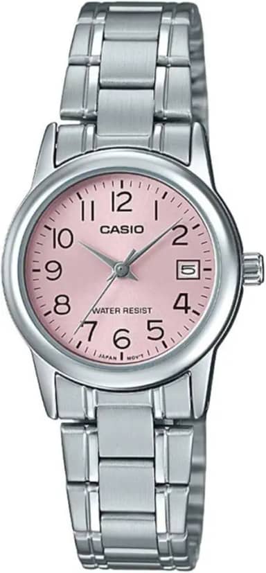 #LTP-V002D-4B Relógio feminino padrão de aço inoxidável com mostrador rosa, rosa, 31×25×9.2mm, Movimento de quartzo