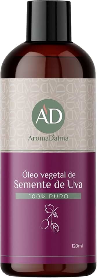 Óleo Vegetal De Semente De Uva - Prensado a Frio, 100% Puro e Vegano | Alto Poder De Hidratação Para Corpo e Rosto 120 ml - Aroma D’alma