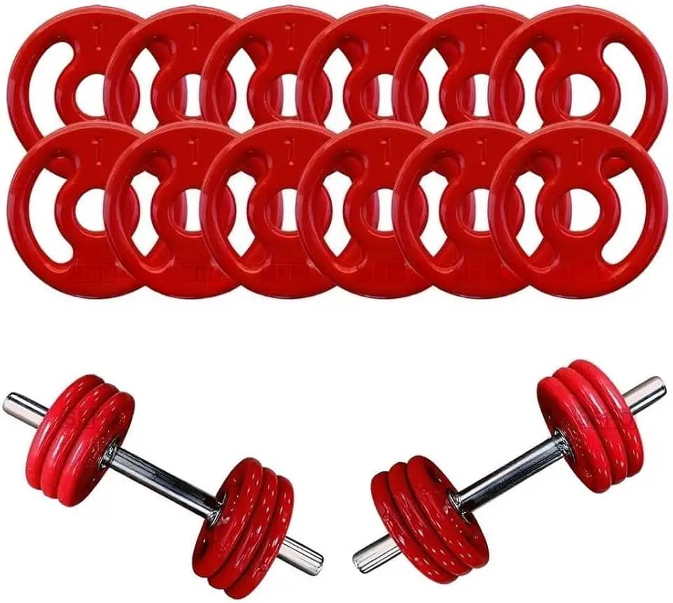 Kit Halteres de Anilhas Emborrachadas e Barras Fitness - 18 Peças