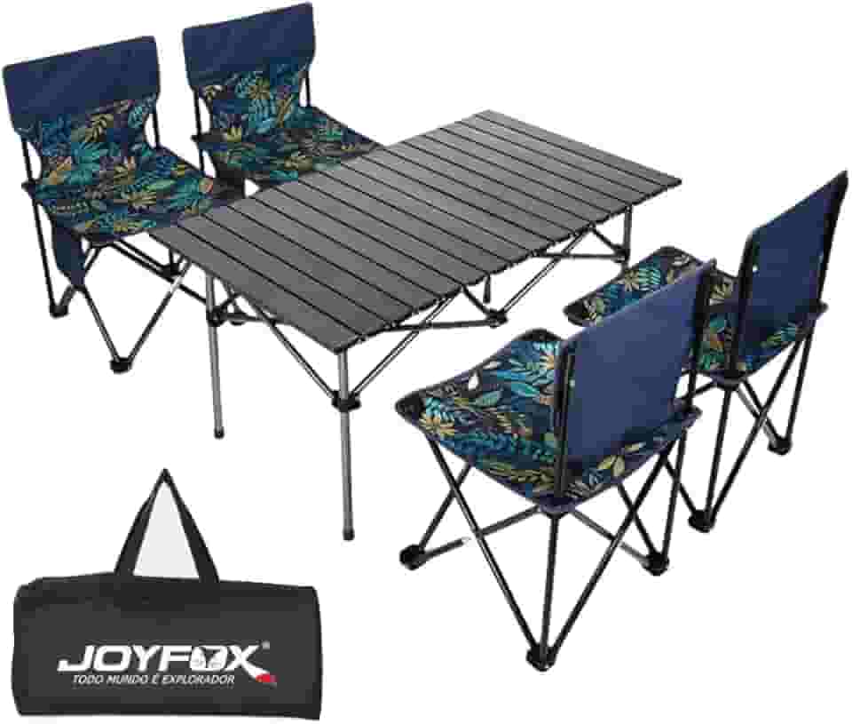 Kit Mesa Dobrável 120cm Com 4 Cadeiras Resistente Para Camping Garden Acampamentos Churrascos Piqueniques Caminhadas Pesca (Preto)