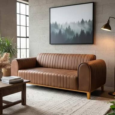 Sofá Living Átila, 2,50 Metros, Design Retrô. (Couro - Caramelo)