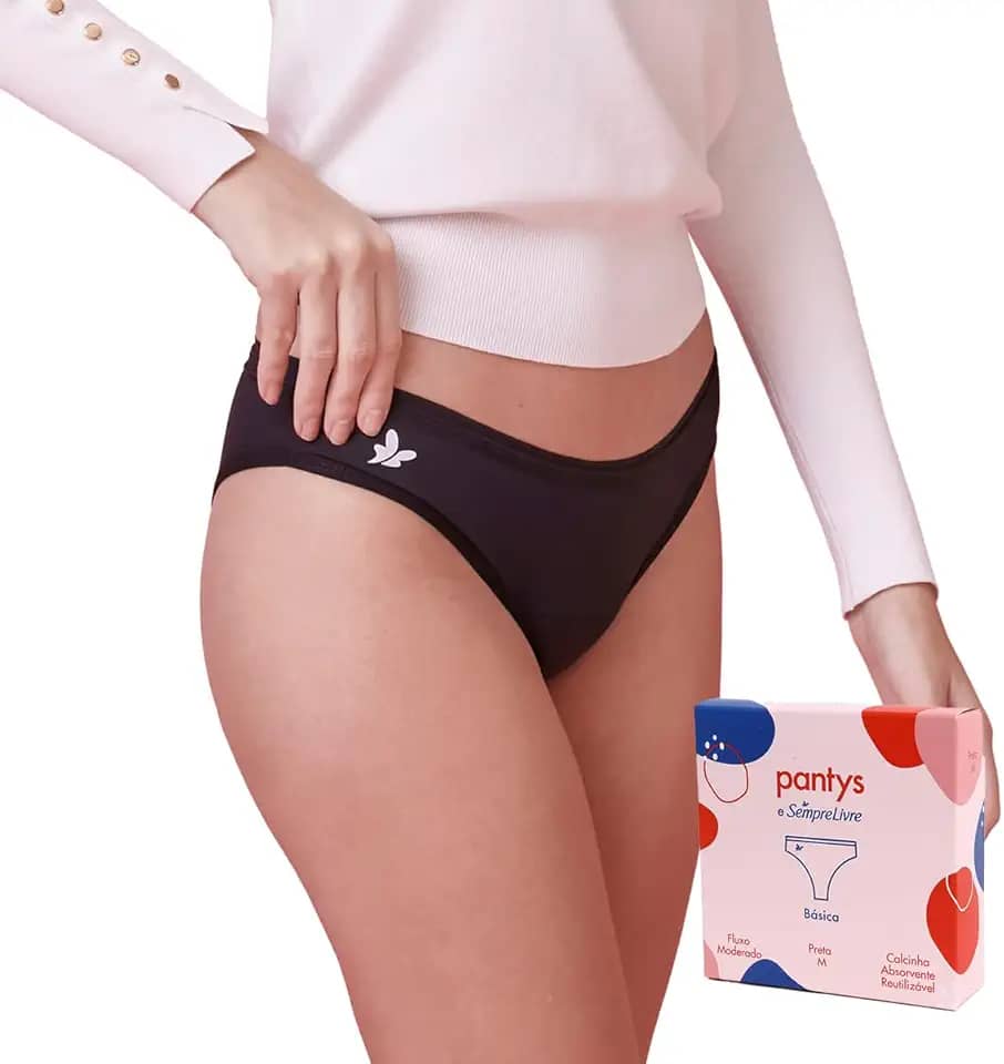 Calcinha Absorvente Menstrual Fluxo Moderado, Pantys e Sempre Live, Feminino, Preto
