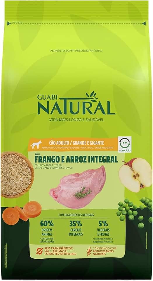 Ração Guabi Natural Cães Adultos Raças Grandes e Gigantes Frango e Arroz 12 Kg