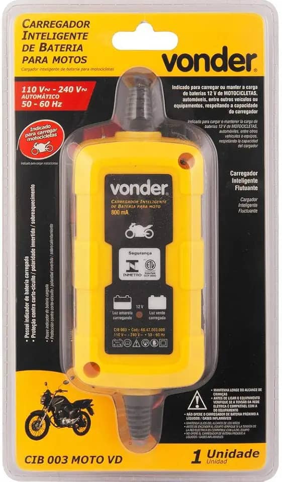 Carregador Inteligente de Bateria Para Moto, 127 V~ - 220 V~, CIB 003, Vonder.