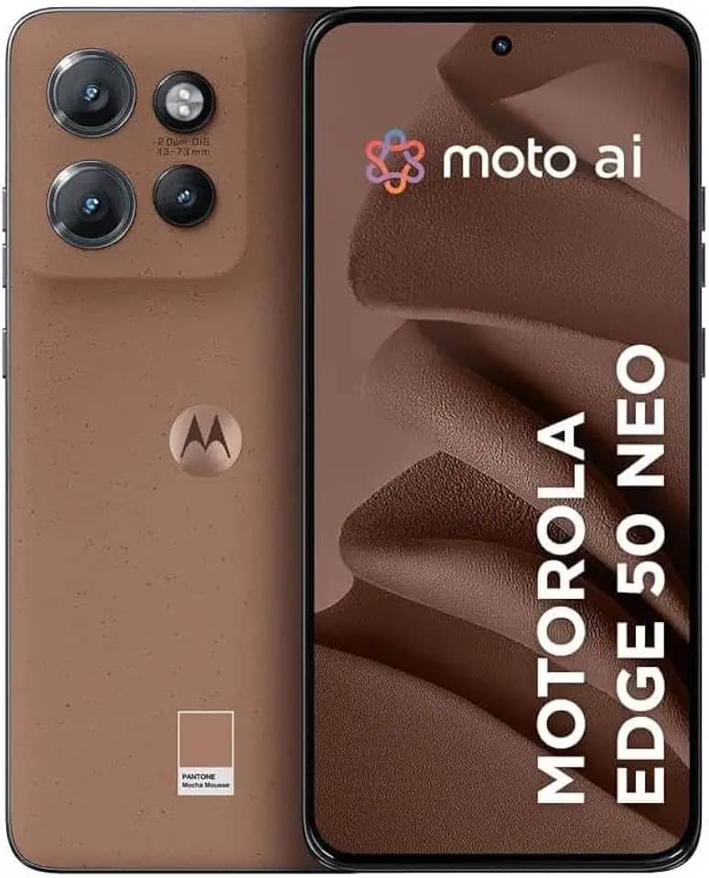 Smartphone Motorola Edge 50 Neo 5G - 256GB 16GB (8GB RAM+8GB Ram Boost) 50MP Sony Camera Moto AI Ultrarresistencia militar Mocha Mousse - Vegan Leather