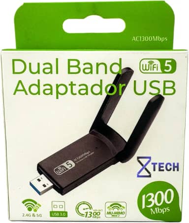 Adaptador Wireless Wifi USB 3.0 Dual Band 5Ghz e 2.4Ghz 1300mbps com duas Antenas 8X TECH